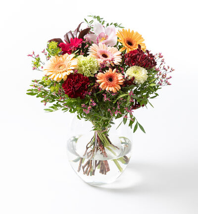 Gavebukett fersken, rød og lime Gavebukett fersken, rød og lime